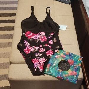 Cupshe 1 Piece Black & Medium Pink Floral Print
